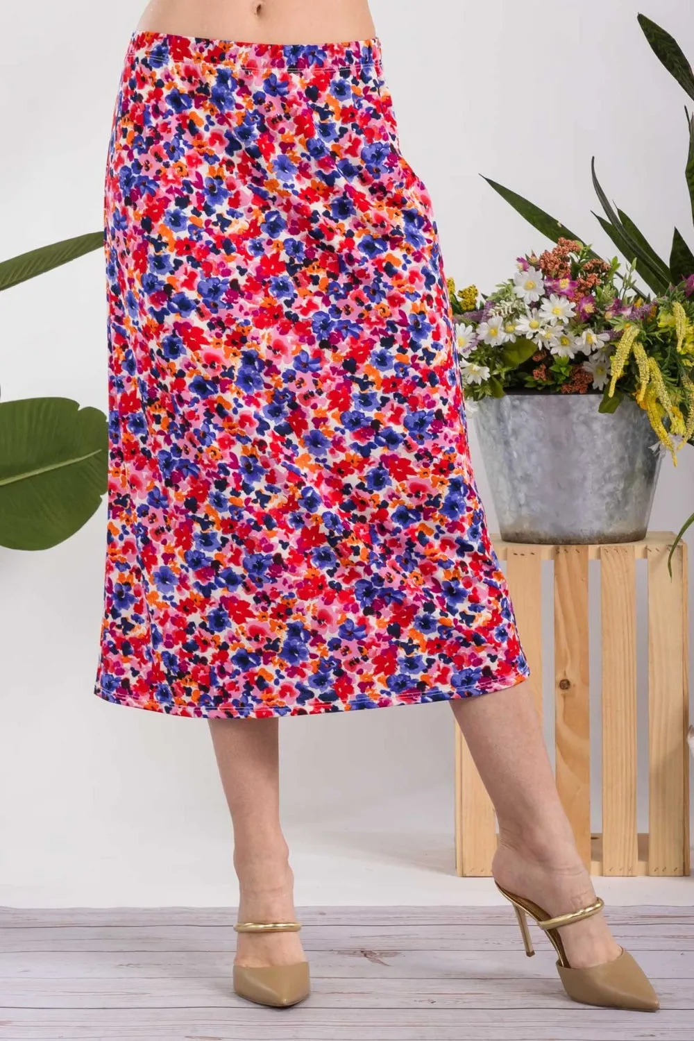 Floral A-Line Midi Skirt