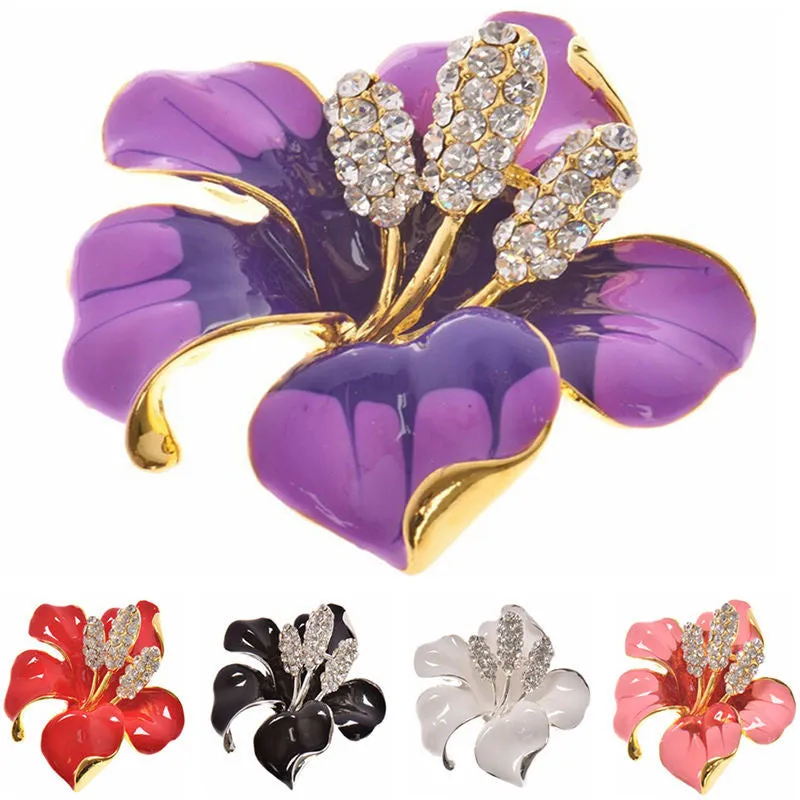 for women Wedding Bridal Brooch Pins Girls Gifts 6 Colors Flowers Enamel Rhinestone Crystal Flower Lily Brooches SM6