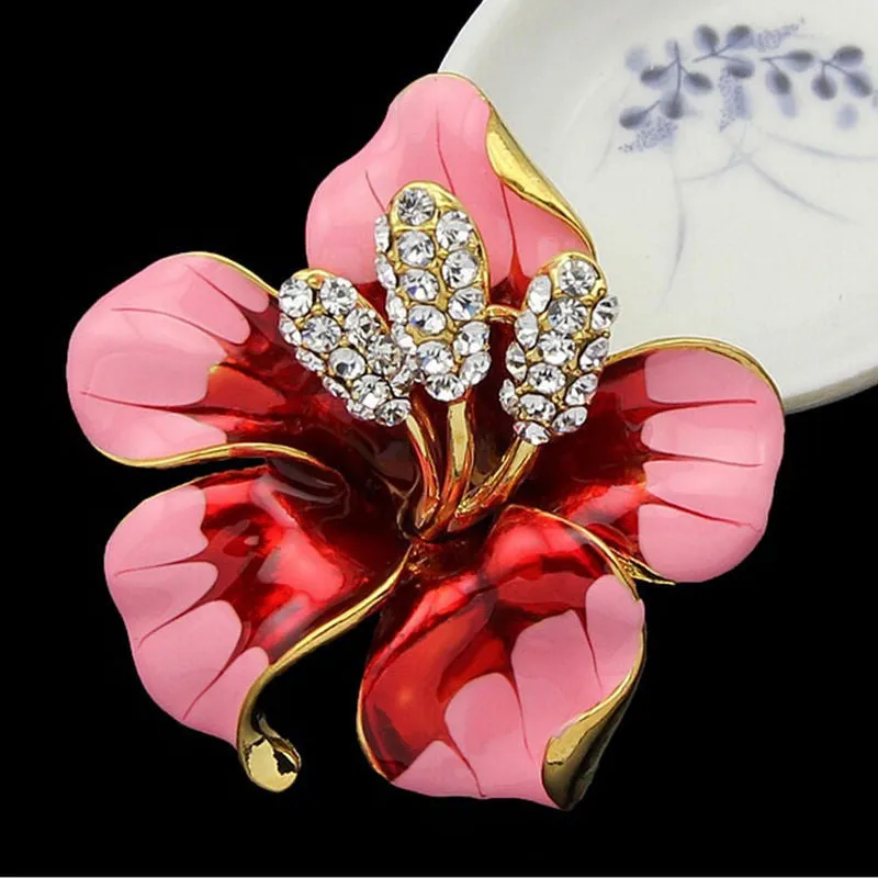 for women Wedding Bridal Brooch Pins Girls Gifts 6 Colors Flowers Enamel Rhinestone Crystal Flower Lily Brooches SM6