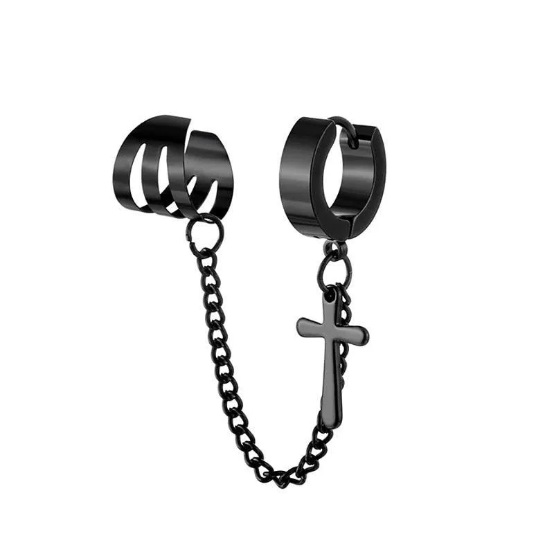 Gothic Punk Black Cross Long Chain Earrings