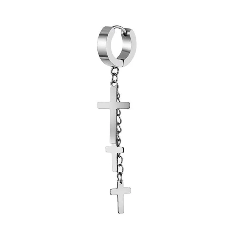 Gothic Punk Black Cross Long Chain Earrings