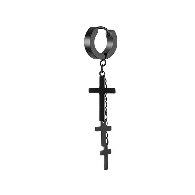 Gothic Punk Black Cross Long Chain Earrings