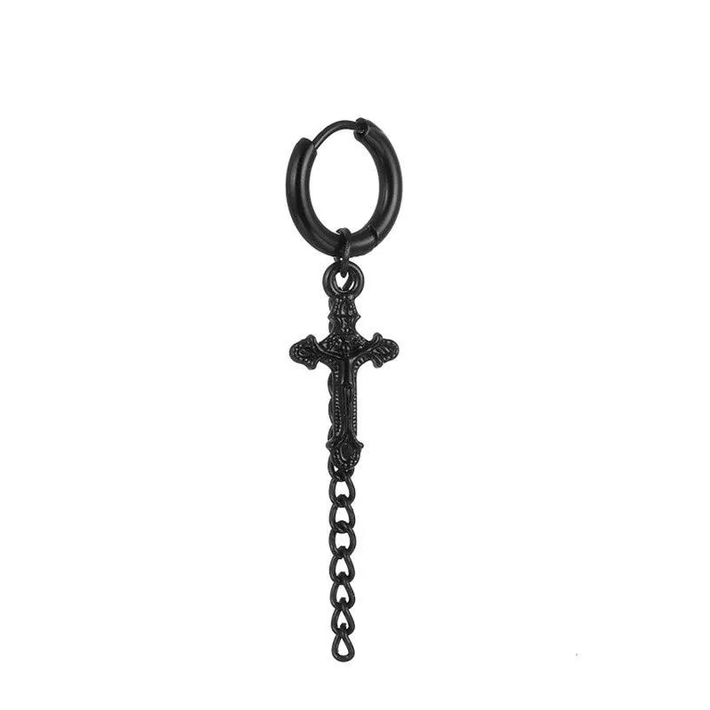 Gothic Punk Black Cross Long Chain Earrings