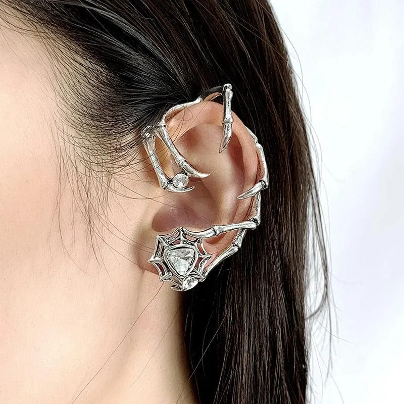 Gothic Punk Style Spider Web Claw Zircon Ear Clip Earring