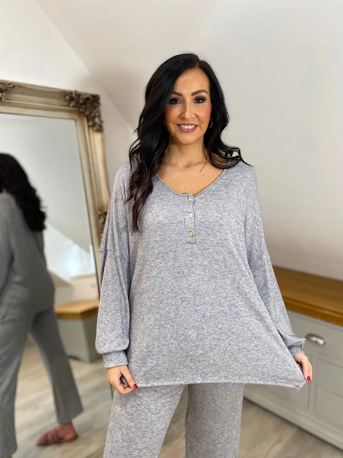 Grey Soft Lightweight Button Top Ellie