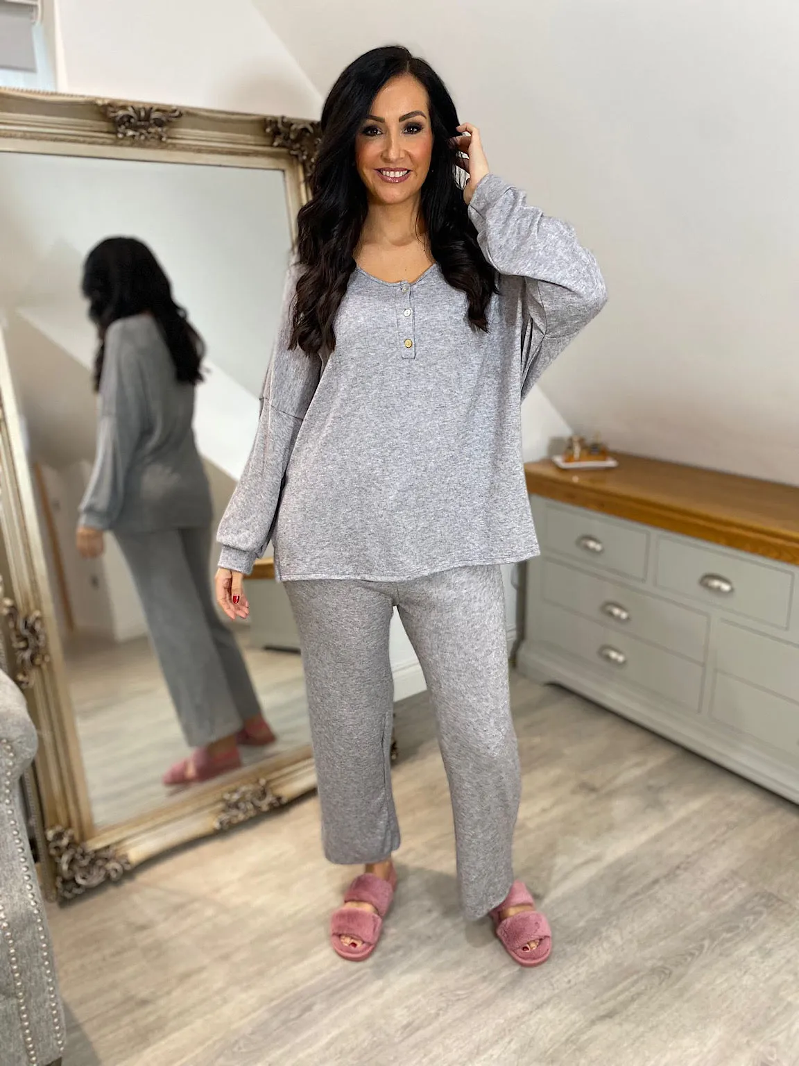 Grey Soft Lightweight Button Top Ellie