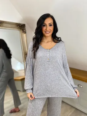 Grey Soft Lightweight Button Top Ellie