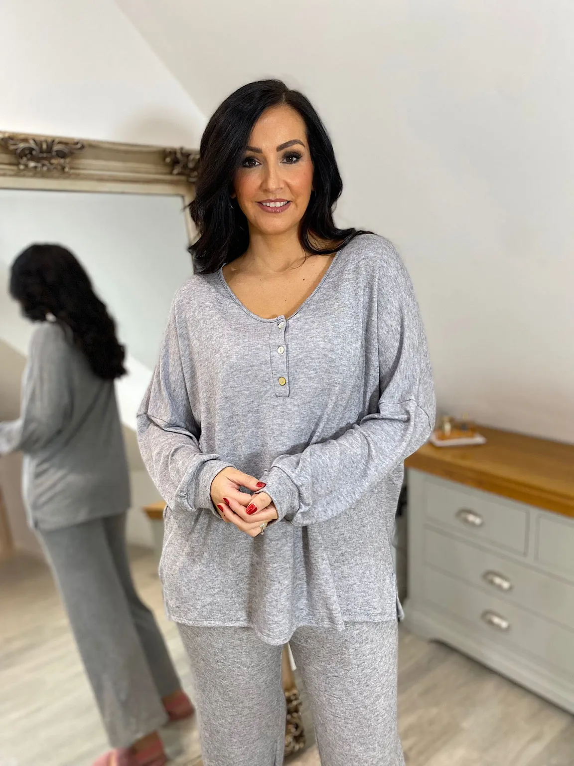 Grey Soft Lightweight Button Top Ellie