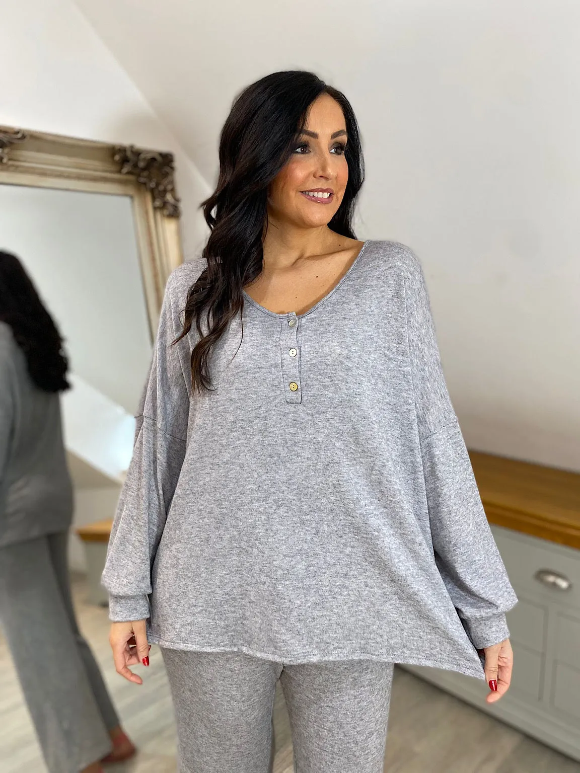 Grey Soft Lightweight Button Top Ellie