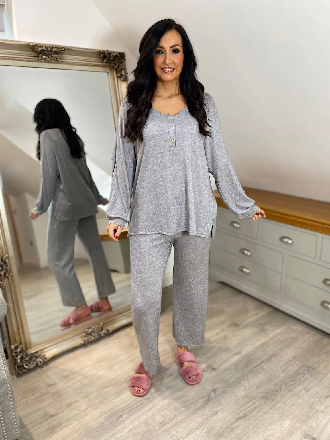 Grey Soft Lightweight Button Top Ellie