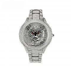 Hip Hop Luxury Men's Tiger Round Case Hidden Clasp Quartz Wristwatch