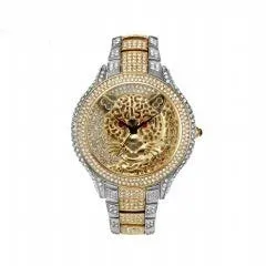 Hip Hop Luxury Men's Tiger Round Case Hidden Clasp Quartz Wristwatch