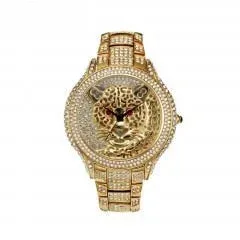 Hip Hop Luxury Men's Tiger Round Case Hidden Clasp Quartz Wristwatch