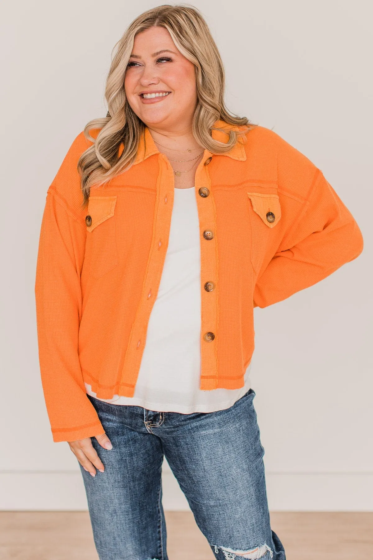 Honorable Mention Lightweight Button Top- Neon Orange