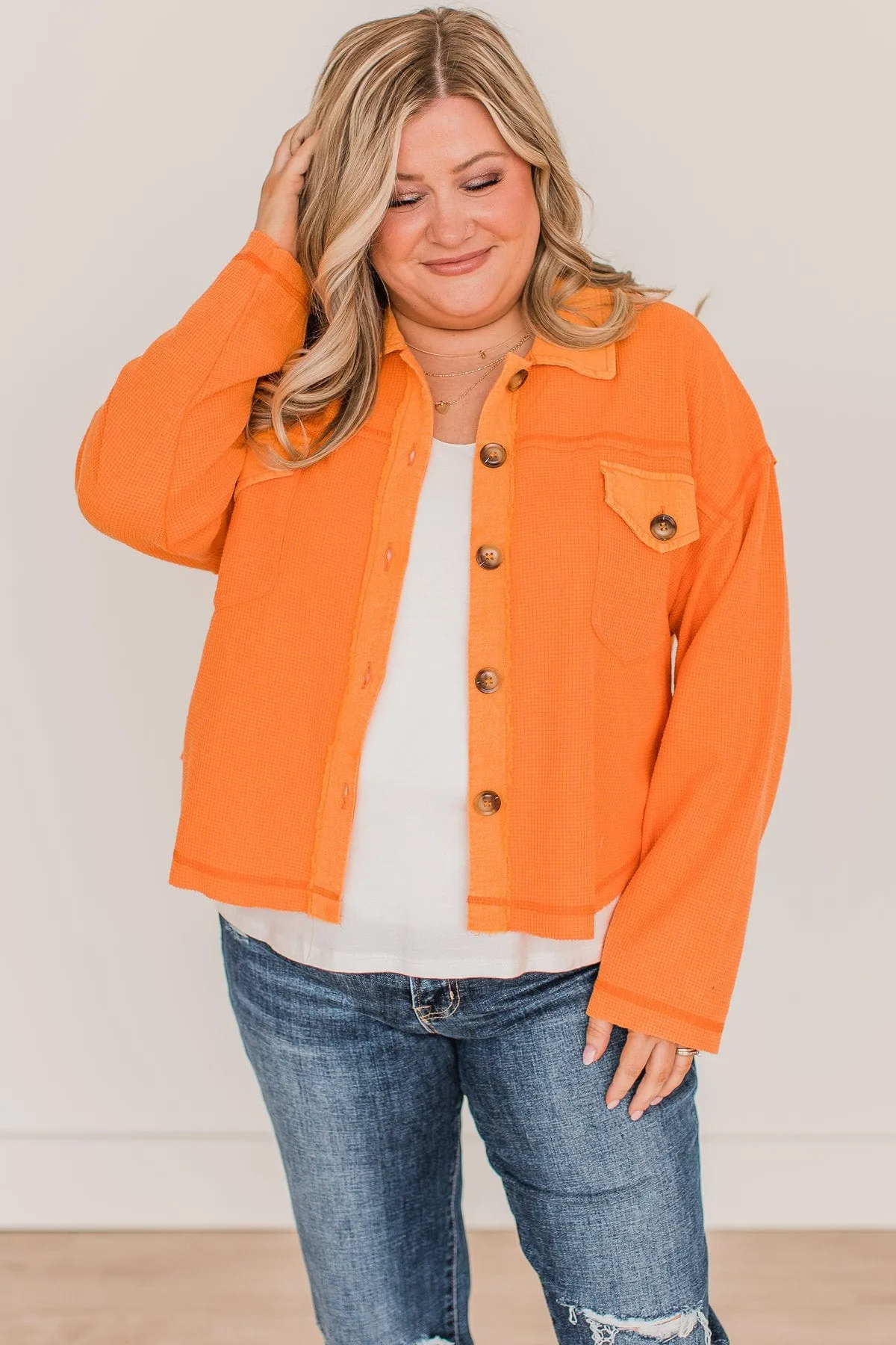 Honorable Mention Lightweight Button Top- Neon Orange