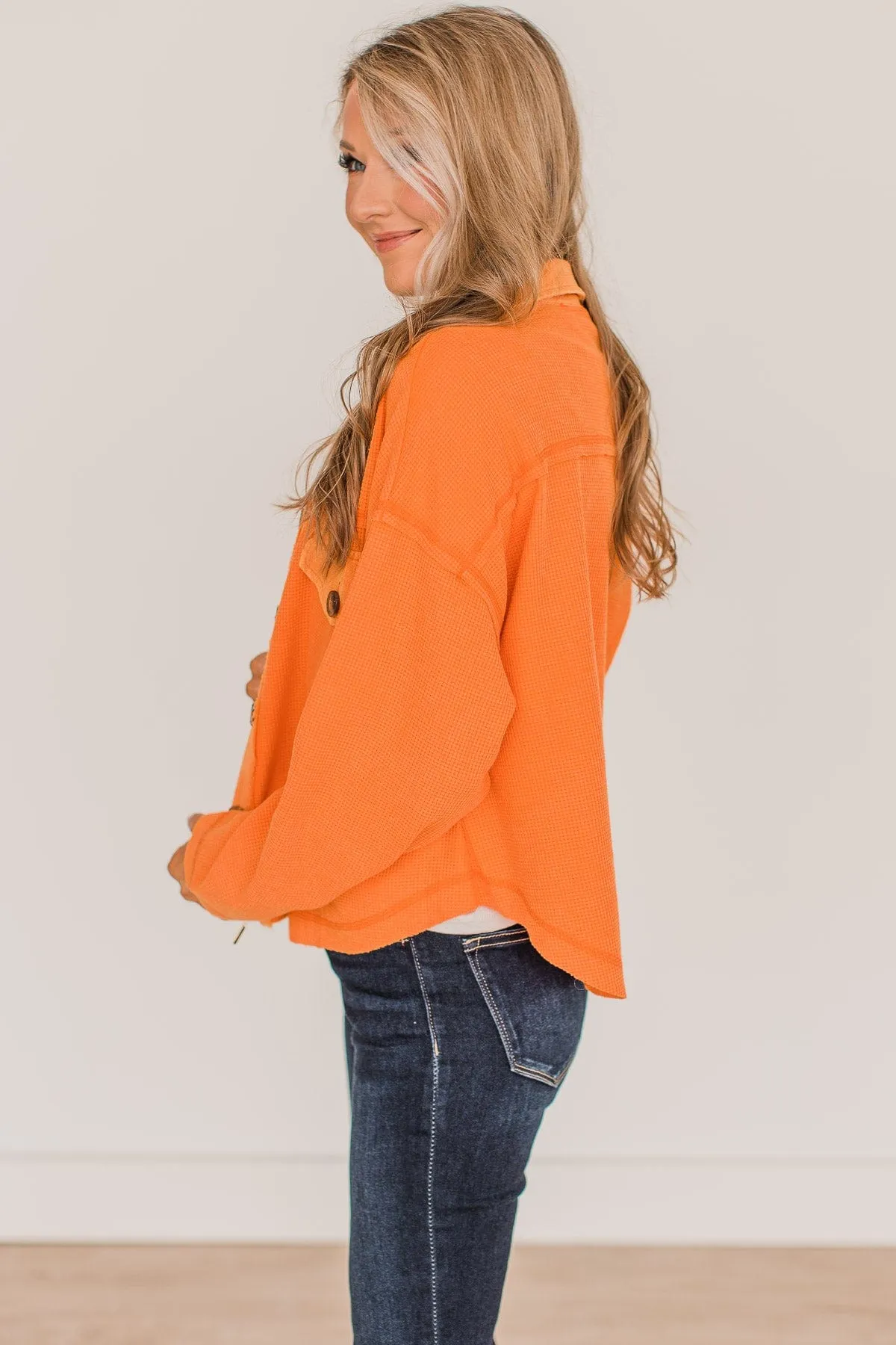 Honorable Mention Lightweight Button Top- Neon Orange