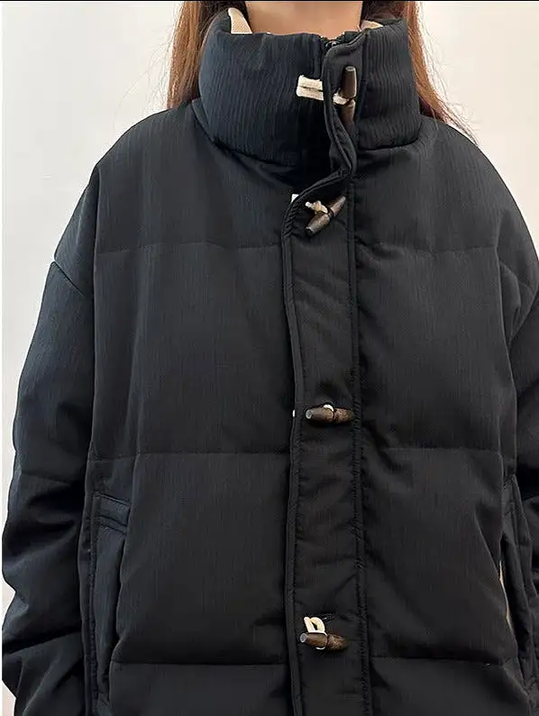 Horn Button Stand Collar Down Jacket Women's Winter New Loose Warm Cotton Jacket Trendy