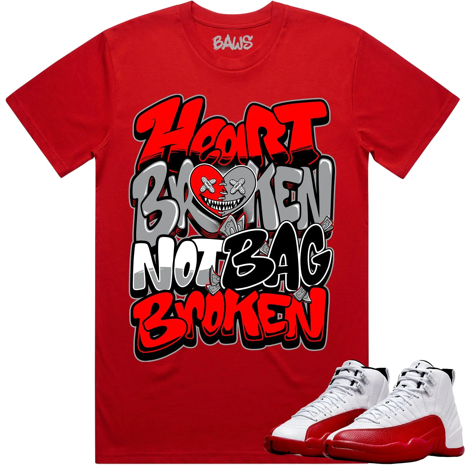 Jordan 12 Cherry 12s Shirt to Match - RED HEART BROKEN BAWS