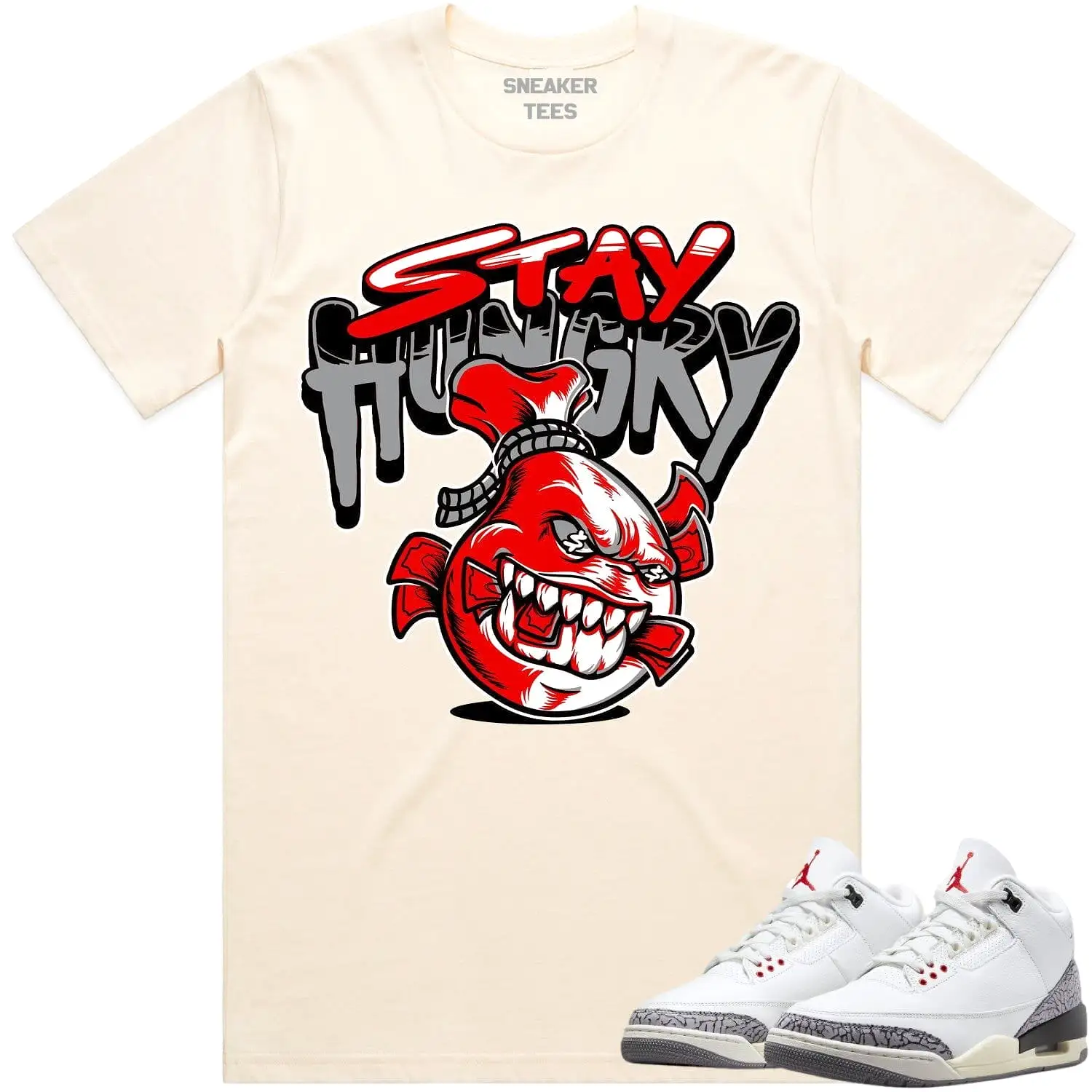 Jordan 3 White Cement 3s Shirt to Match - RED STAY HUNGRY