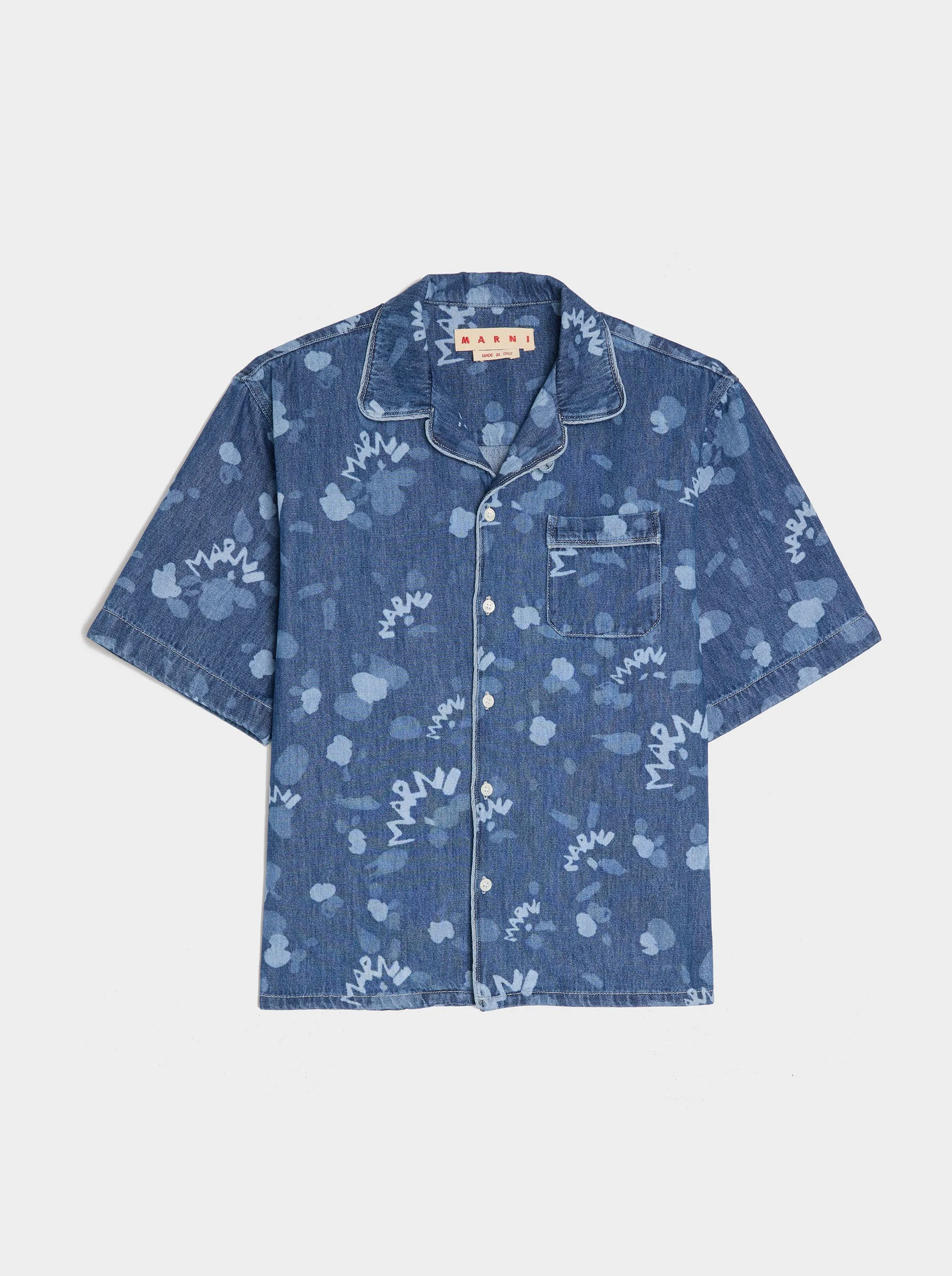 Lightweight Denim Bowling Shirt, Iris Blue