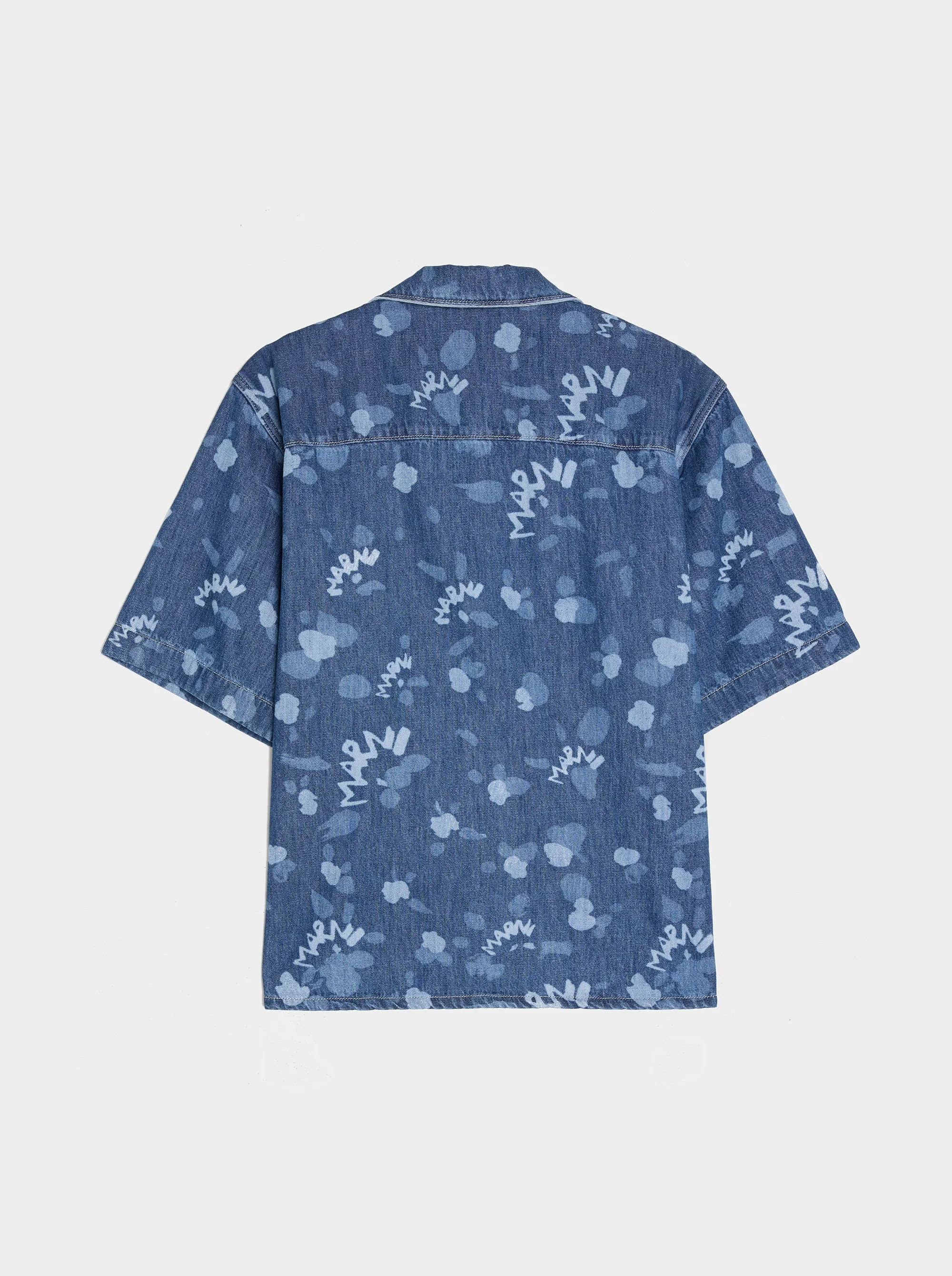 Lightweight Denim Bowling Shirt, Iris Blue