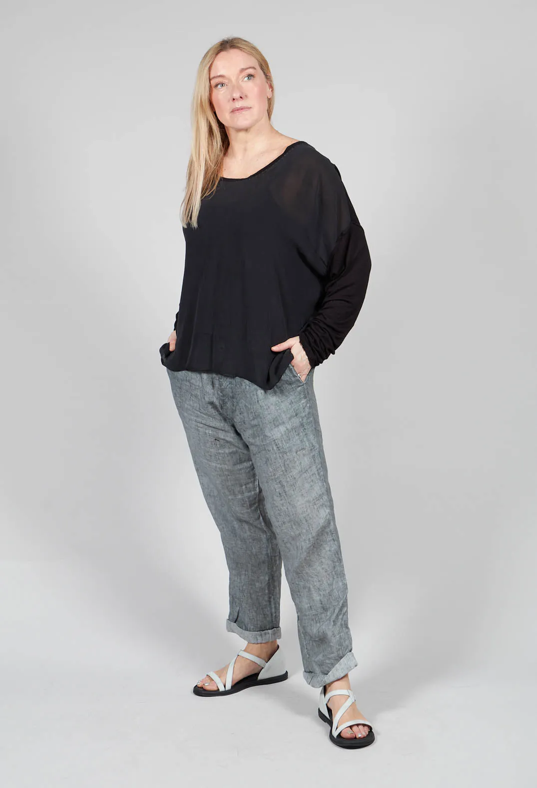 Lightweight Top with Contrasting Sleeves in Black