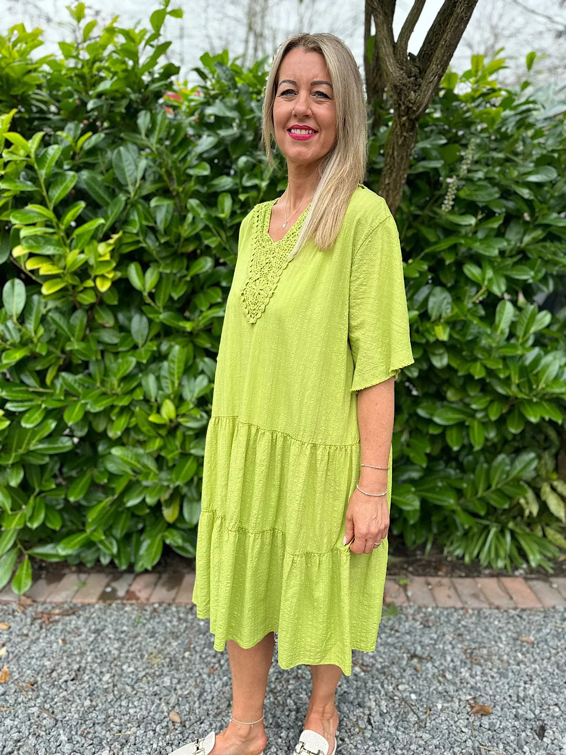 Lime Crochet Tiered Tunic Dress Brenda