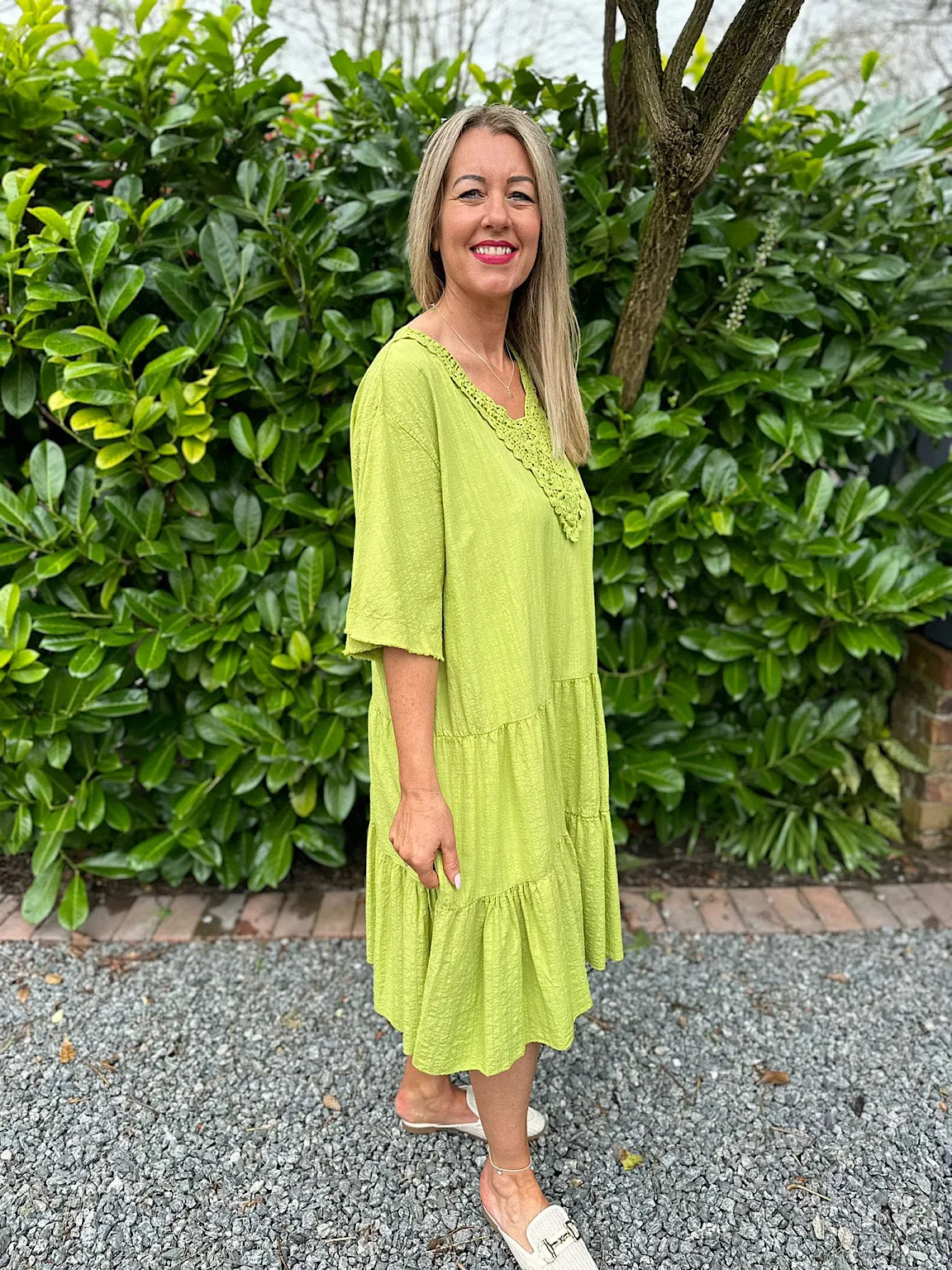 Lime Crochet Tiered Tunic Dress Brenda