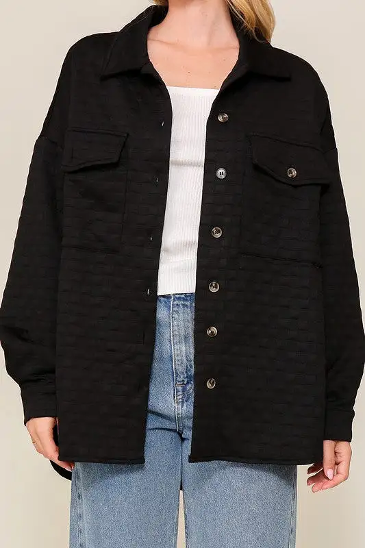 Long Sleeve Quilted Button Down Jacket