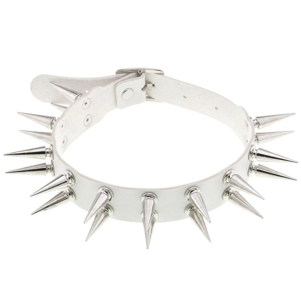 Long Spiked Choker Collar Leather Goth Necklace