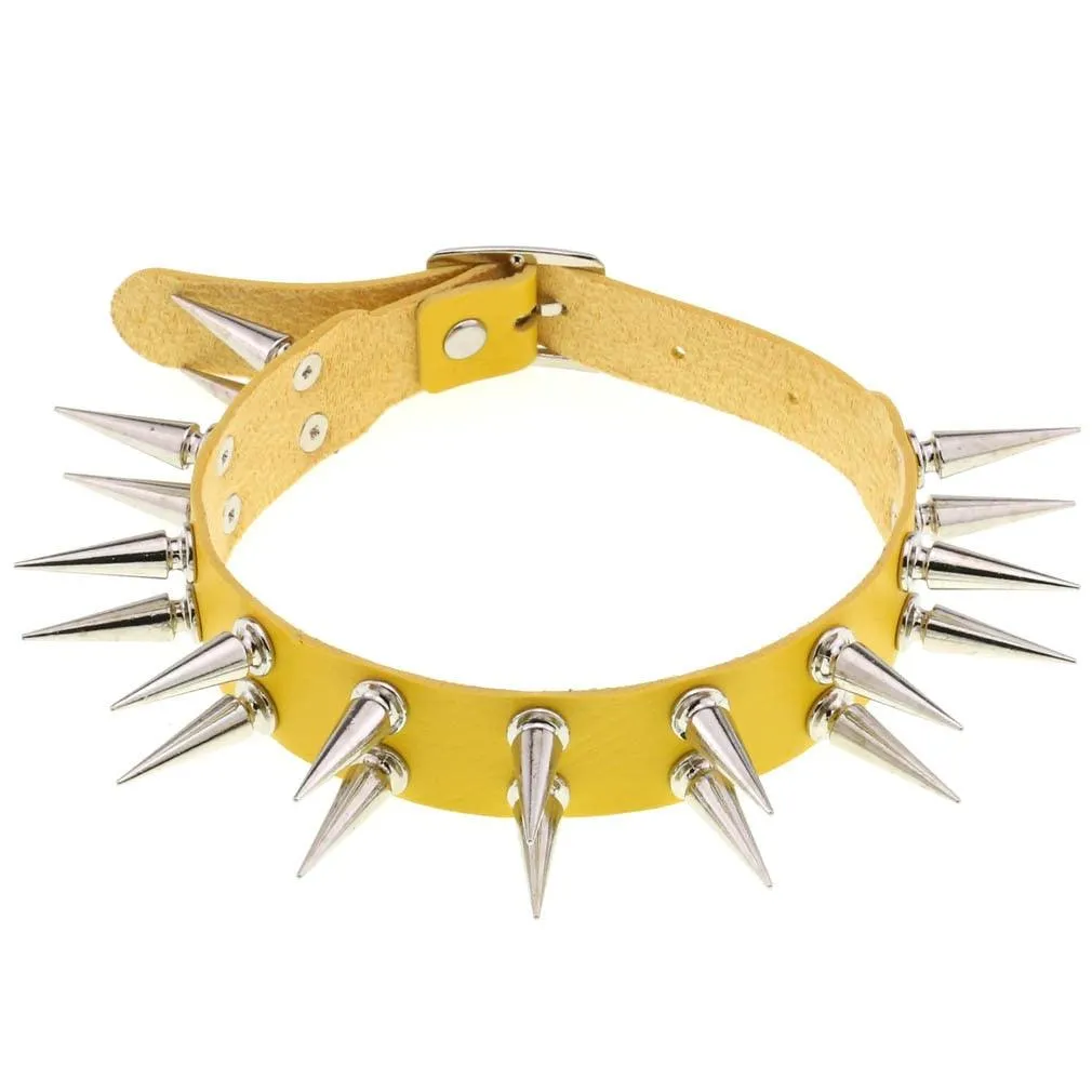 Long Spiked Choker Collar Leather Goth Necklace