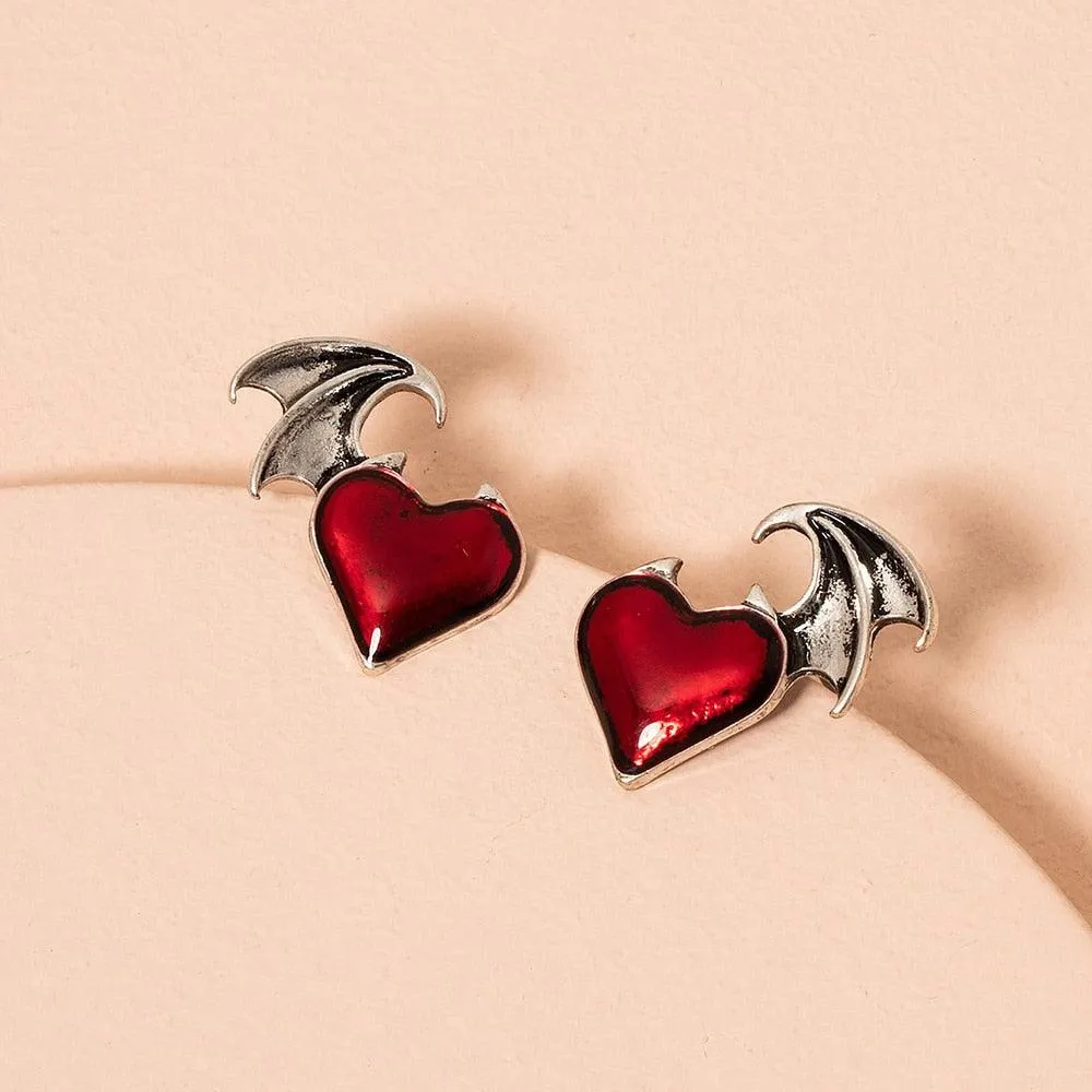 Lost Lady New Fashion Devil Wings Heart-shaped Earrings