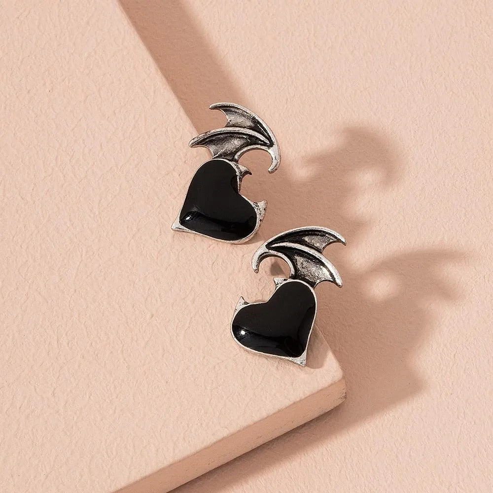 Lost Lady New Fashion Devil Wings Heart-shaped Earrings