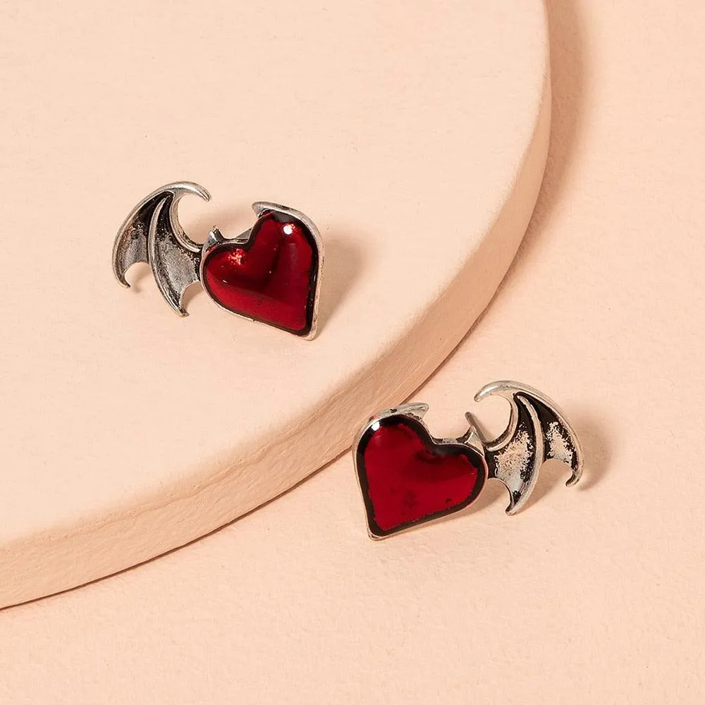 Lost Lady New Fashion Devil Wings Heart-shaped Earrings