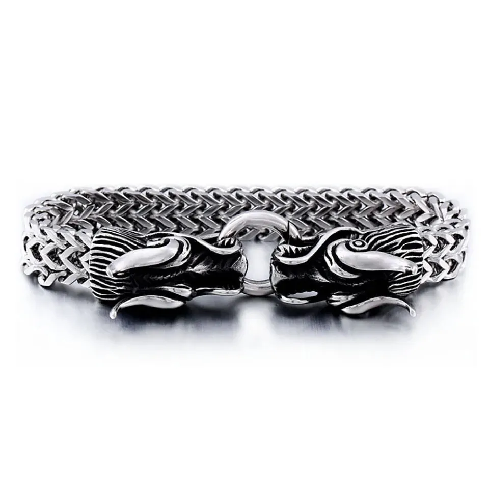 Men and Women Vintage Punk Stainless Steel Dragon Head Bracelet