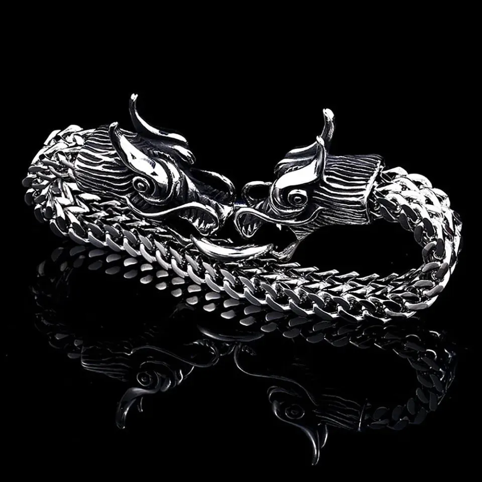 Men and Women Vintage Punk Stainless Steel Dragon Head Bracelet