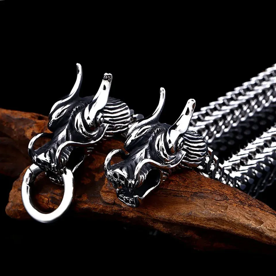 Men and Women Vintage Punk Stainless Steel Dragon Head Bracelet