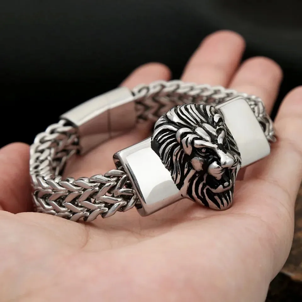 Men and Women Vintage Punk Stainless Steel Lion Head Biker Bracelet