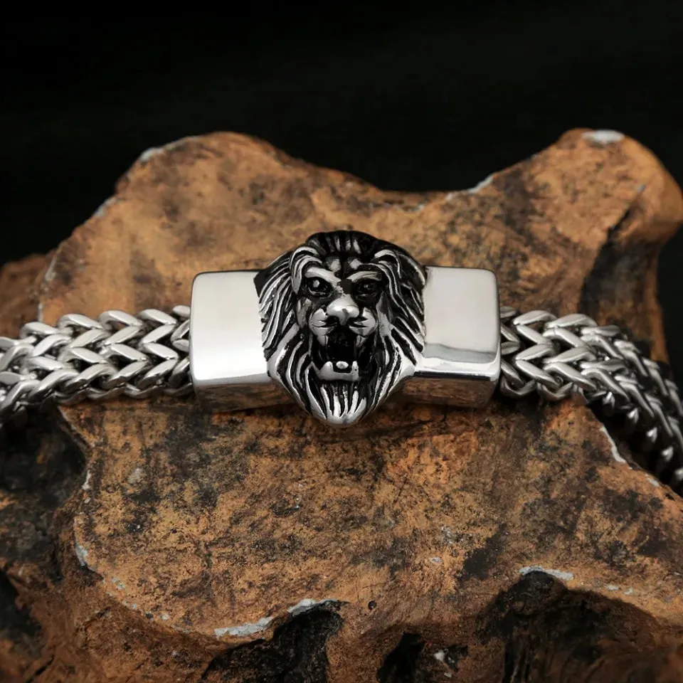 Men and Women Vintage Punk Stainless Steel Lion Head Biker Bracelet