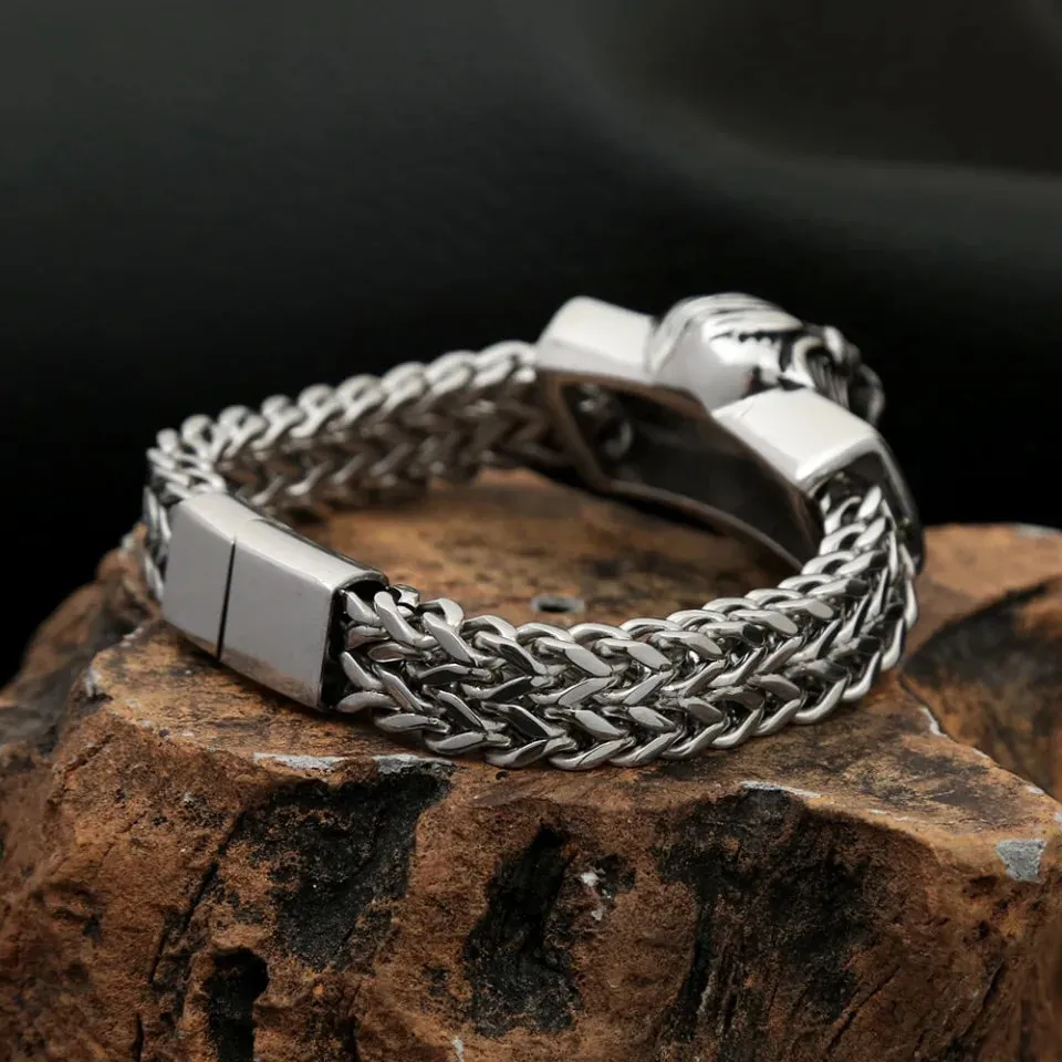 Men and Women Vintage Punk Stainless Steel Lion Head Biker Bracelet