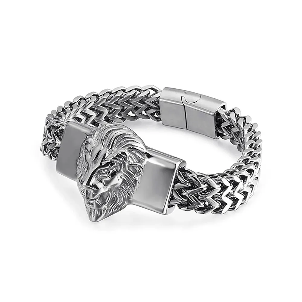 Men and Women Vintage Punk Stainless Steel Lion Head Biker Bracelet