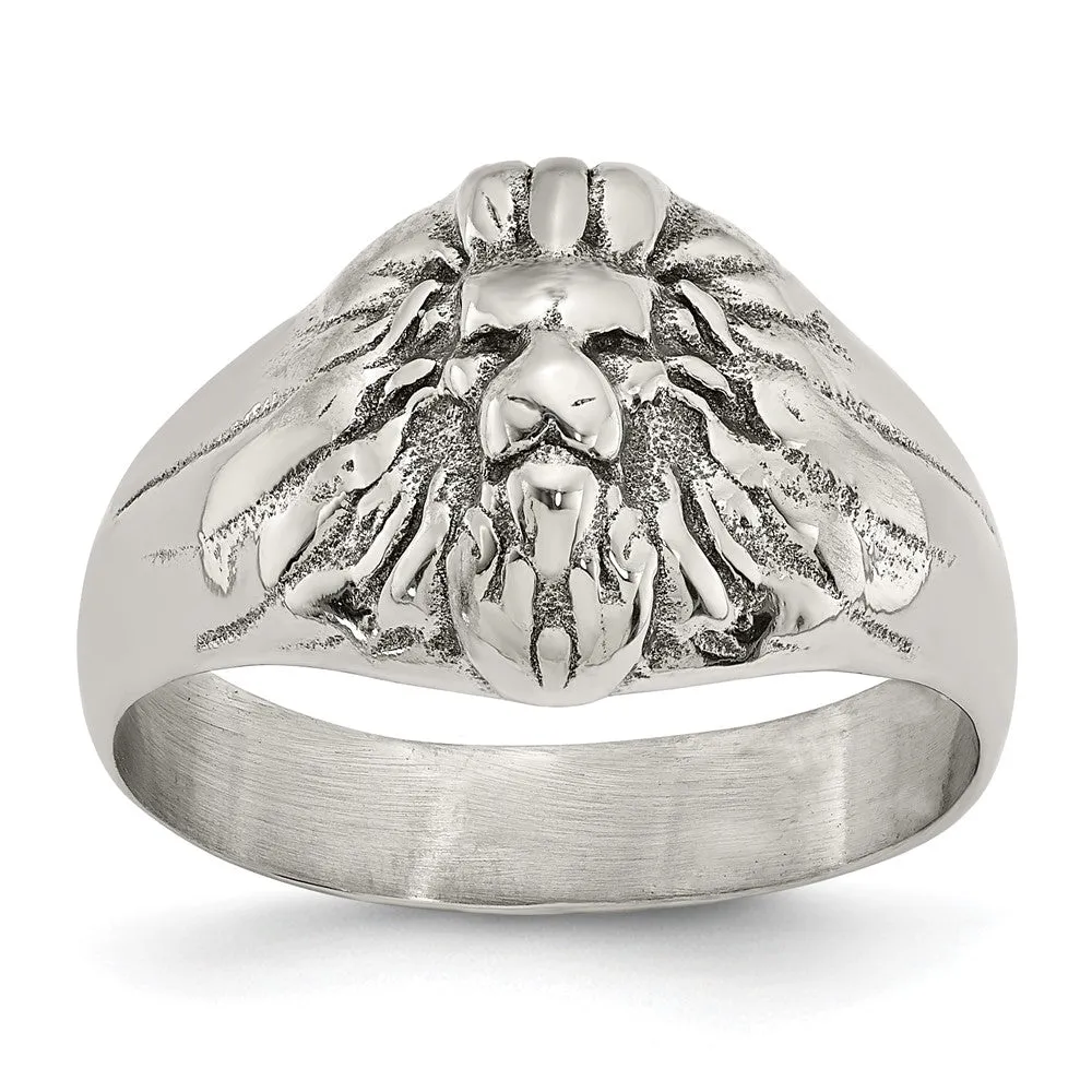 Men's 13mm Stainless Steel Antiqued Lion Head Tapered Ring