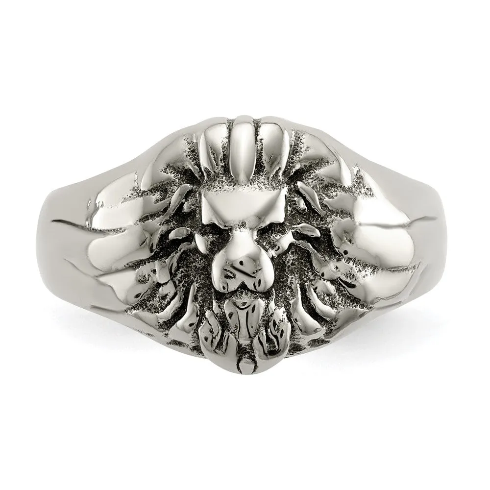 Men's 13mm Stainless Steel Antiqued Lion Head Tapered Ring