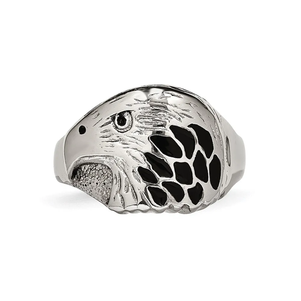 Men's 15mm Stainless Steel Black Enamel Eagle Tapered Ring