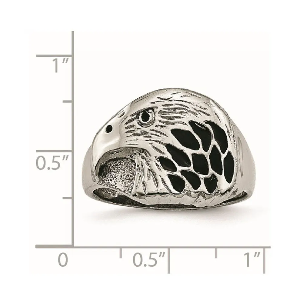 Men's 15mm Stainless Steel Black Enamel Eagle Tapered Ring