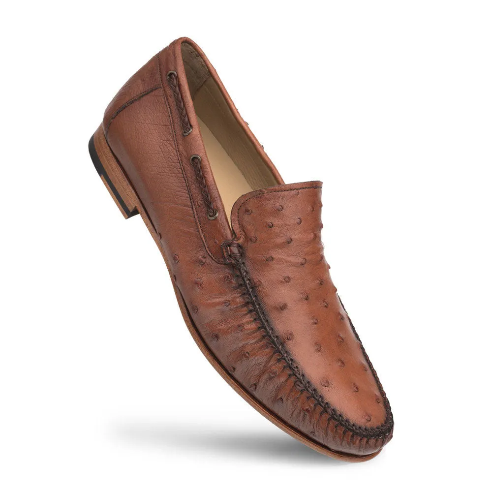 Mezlan Ostrich Dress Moccasin Brandy