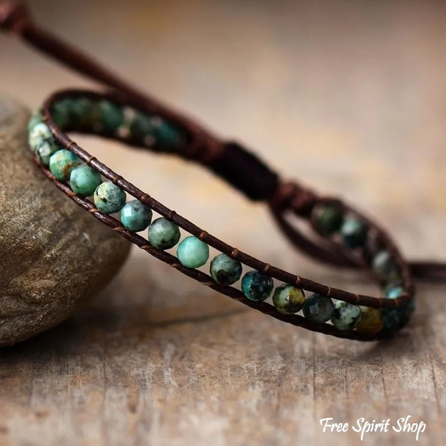 Natural African Turquoise Adjustable Vegan Bead Bracelet