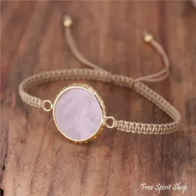 Natural Rose Quartz Circle Adjustable Rope Bracelet