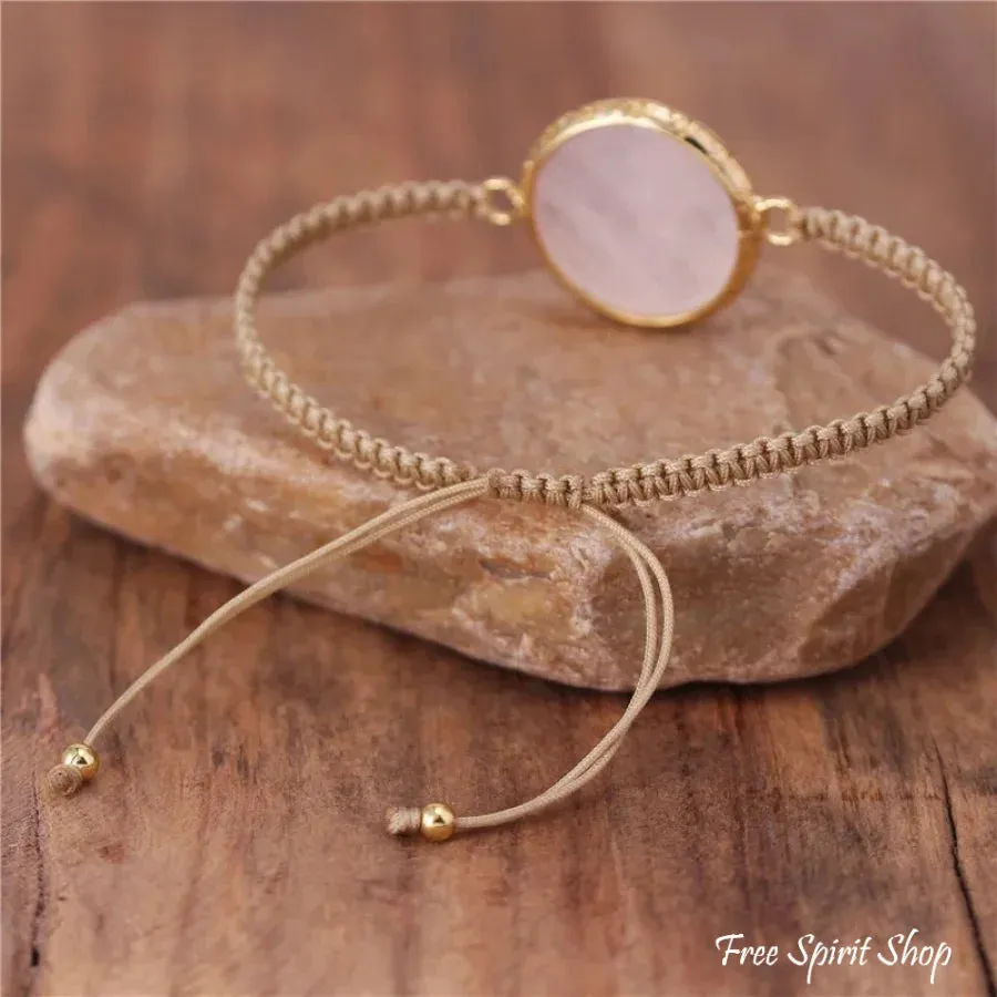 Natural Rose Quartz Circle Adjustable Rope Bracelet