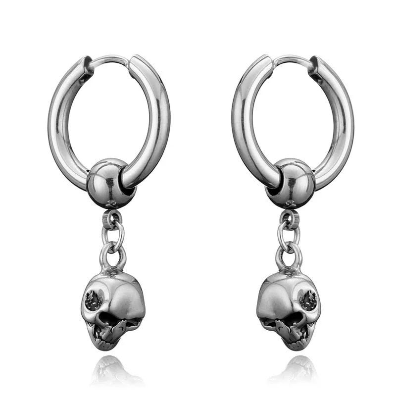 New Vintage Skull Earrings Hoops Dangle